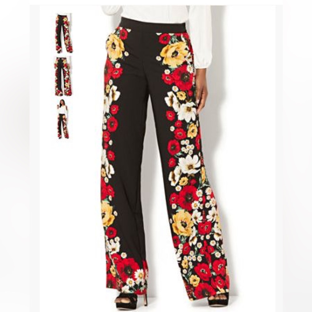 New York & Company PALAZZO PANT - BLACK FLORAL
